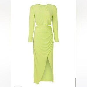 SELF-PORTRAIT Cutout Jersey Midi Green Dress Long Sleeve Size US 10 Evening •